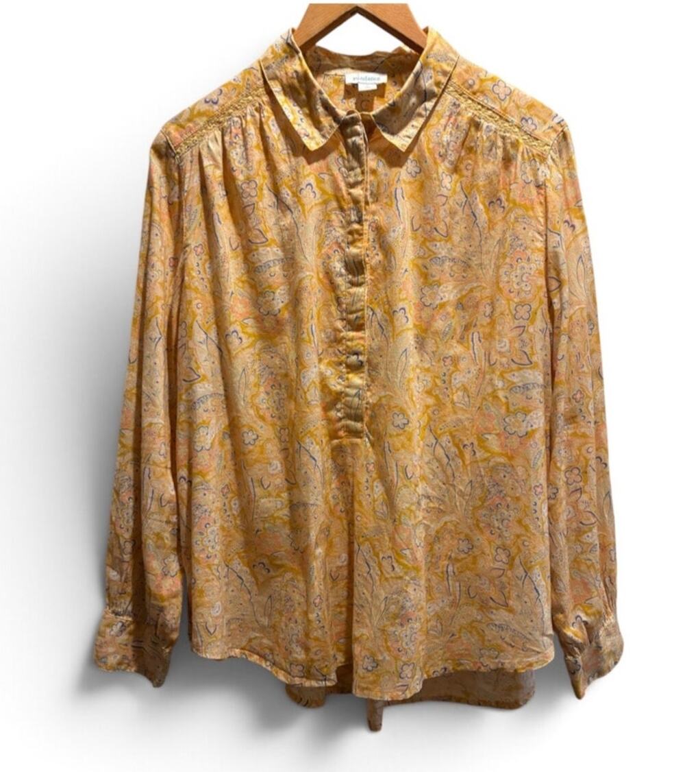Sundance Boho Yellow Orange Blue Paisley Floral 100% Cotton Pullover Blouse